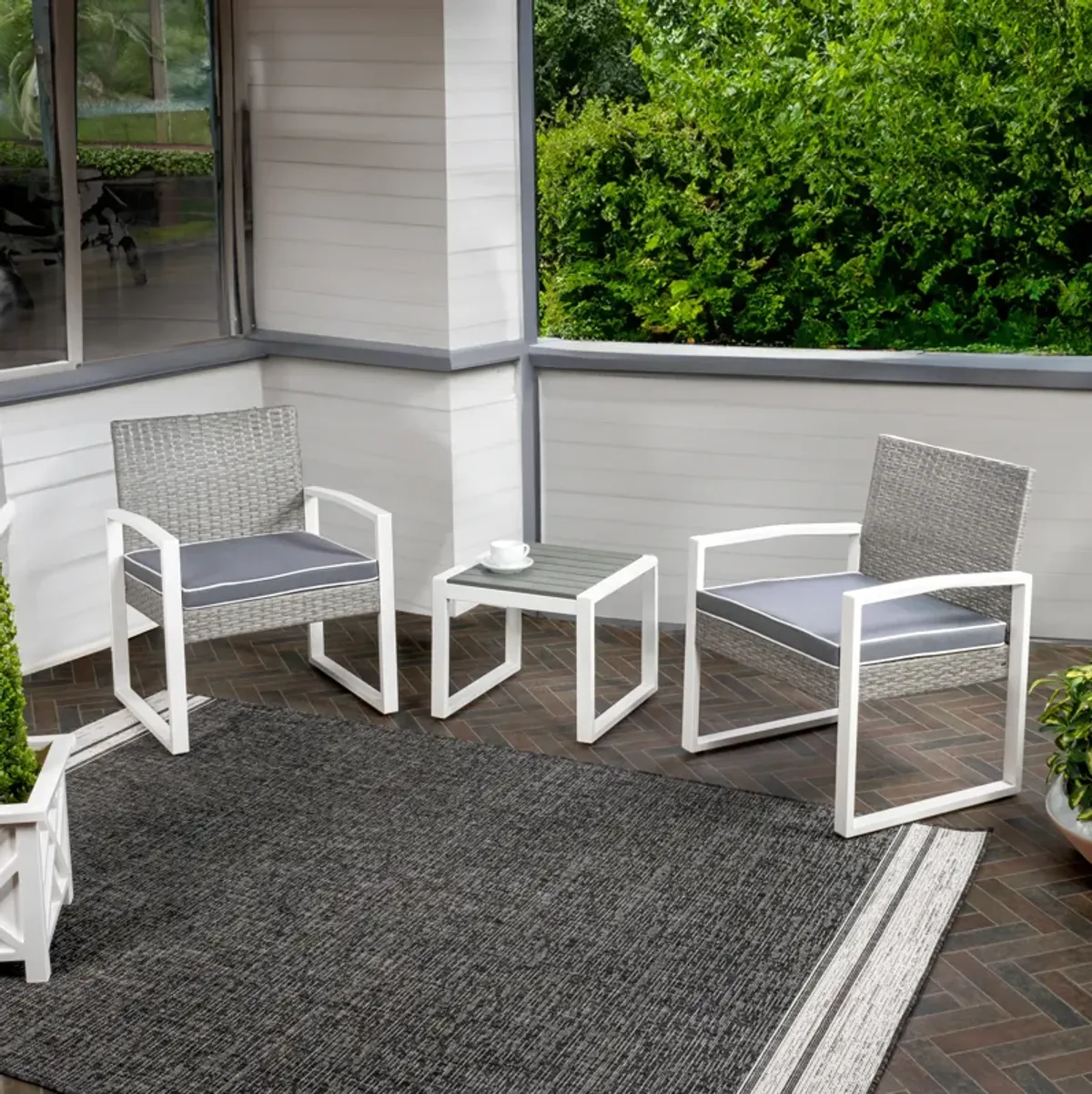 Selby 3-Piece Modern Coastal Faux Wicker Conversation Outdoor Patio Set