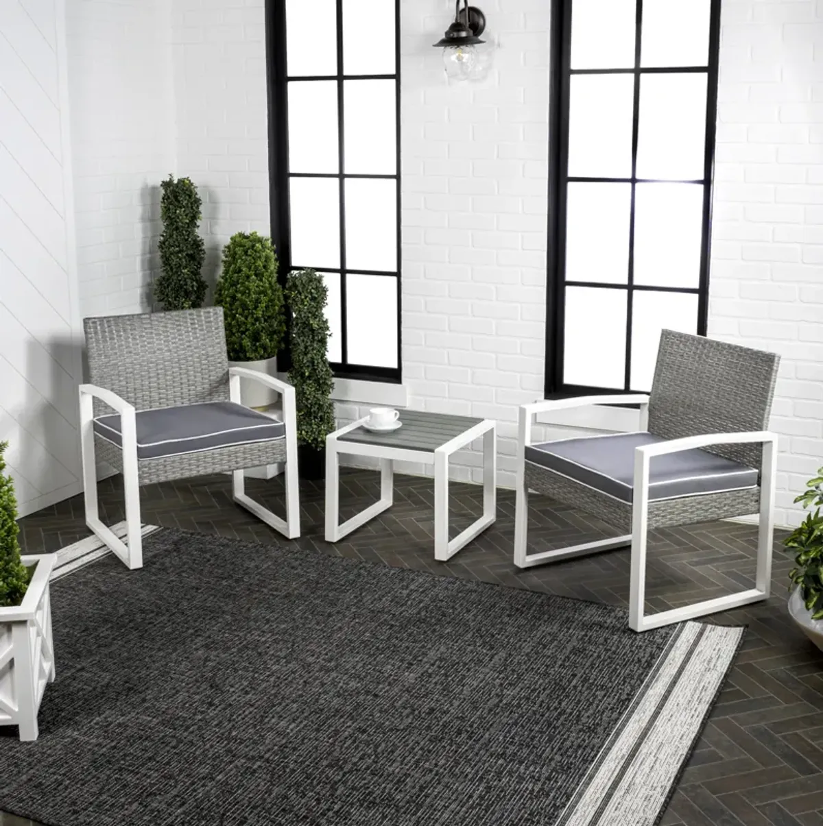 Selby 3-Piece Modern Coastal Faux Wicker Conversation Outdoor Patio Set