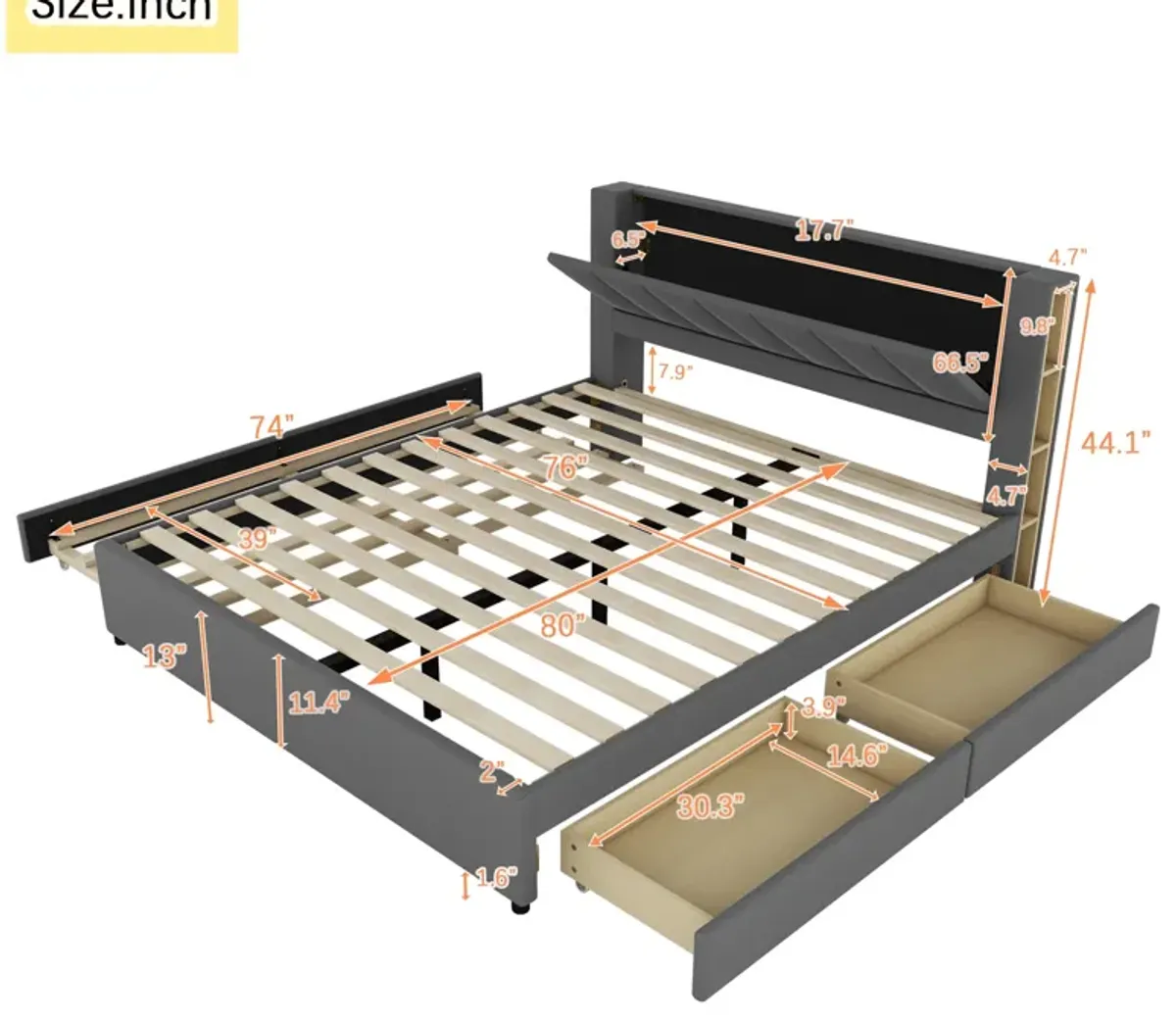 Merax  Upholstery Platform Bed with Storage Headboard