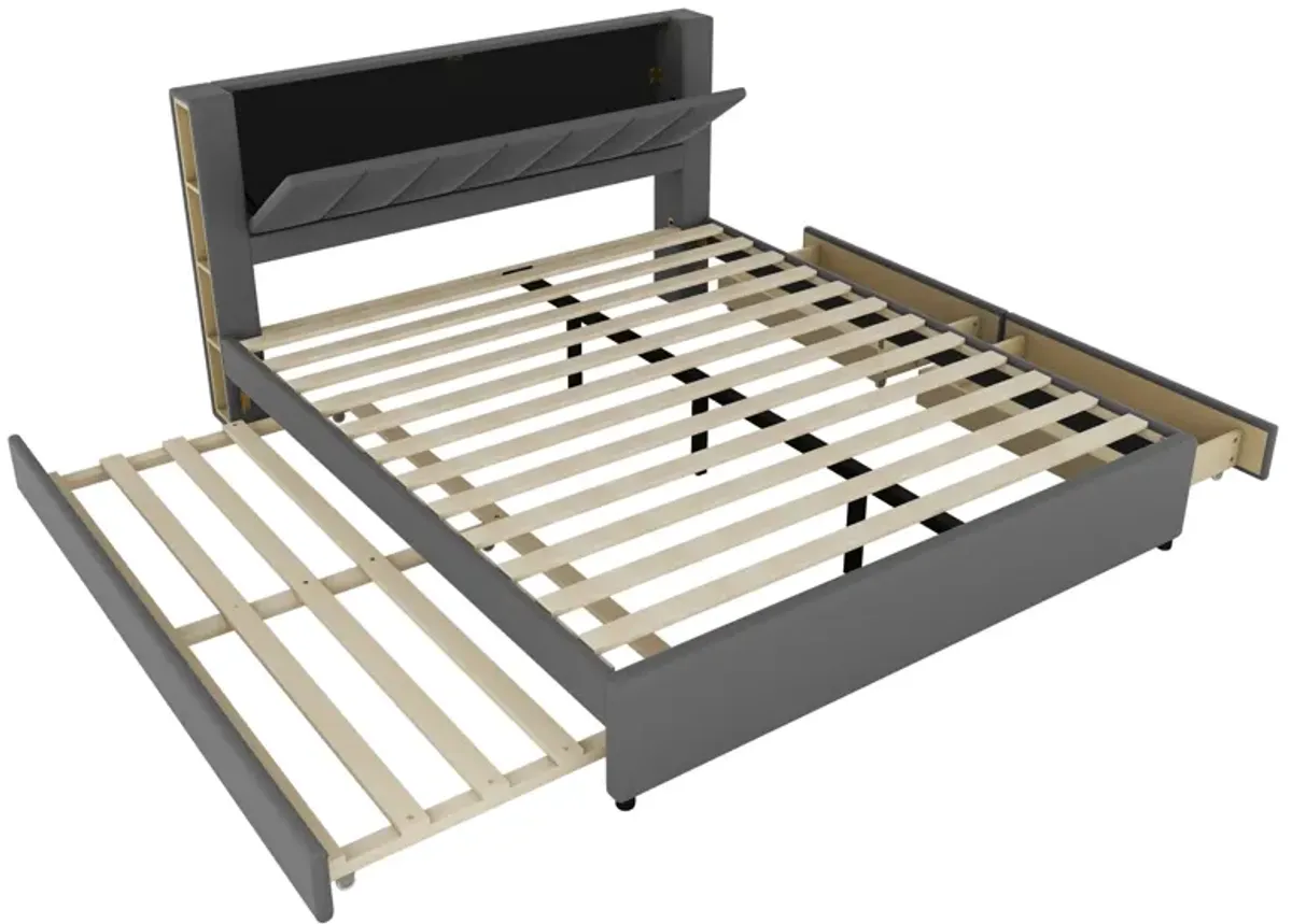 Merax  Upholstery Platform Bed with Storage Headboard