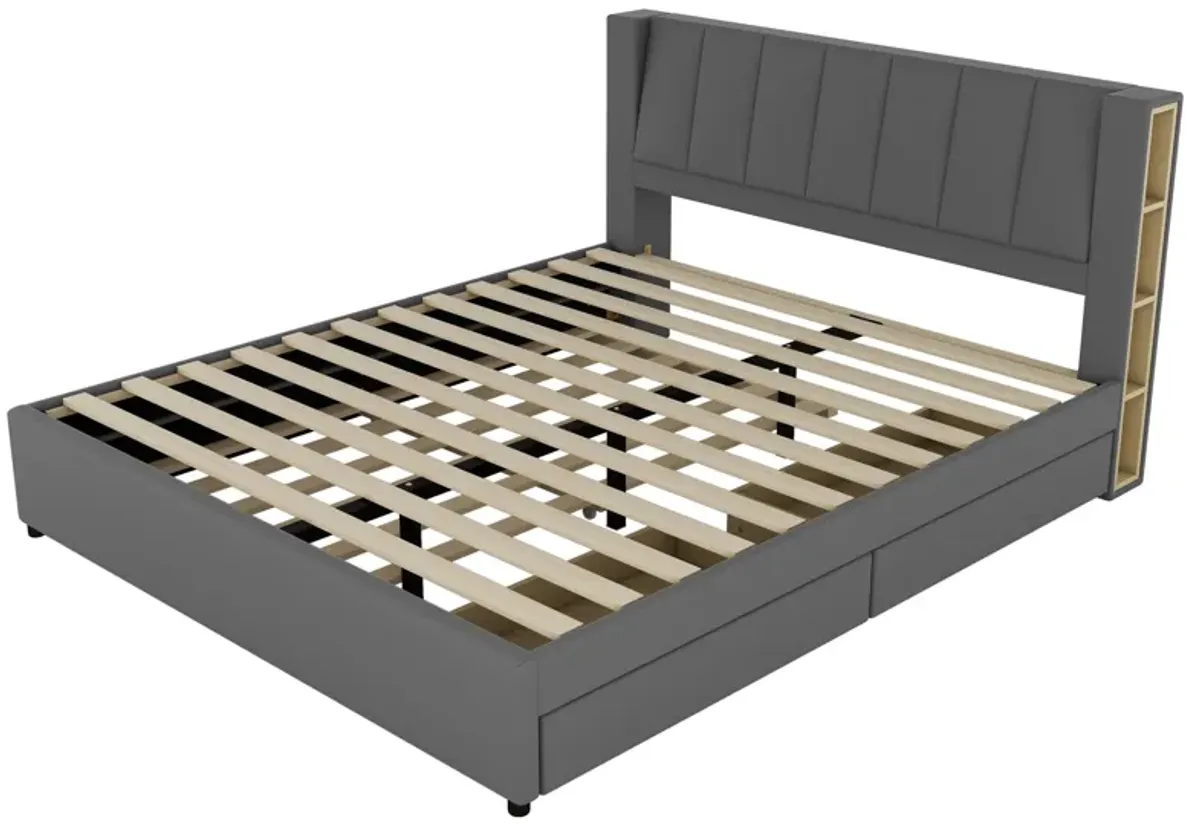 Merax  Upholstery Platform Bed with Storage Headboard