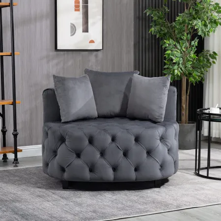 Accent Chair / Classical Barrel Chair for living room / Modern Leisure Chair (Grey)