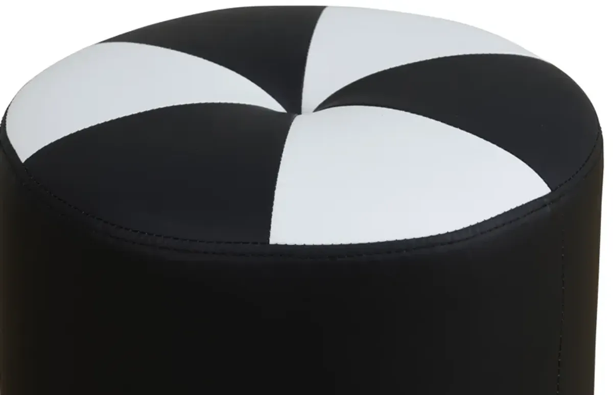 Black Faux Leather Round Ottoman