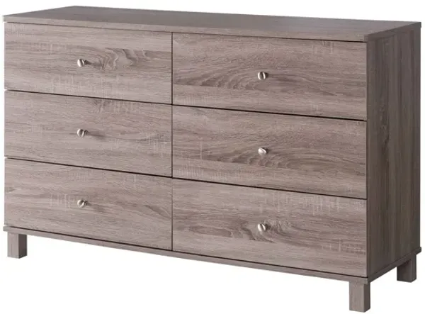 Dark Taupe Dresser with 6 Drawers in Metal Glides & Metal Knob Handles
