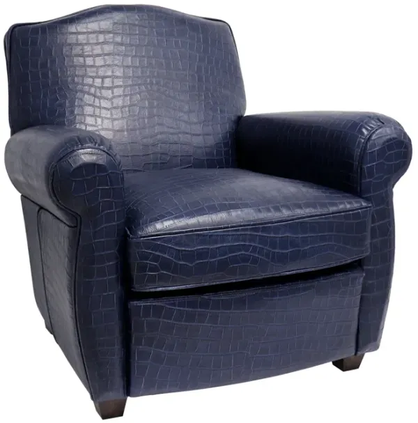 Pasargad Home Vicenza Collection Leather Wing Chair, Blue