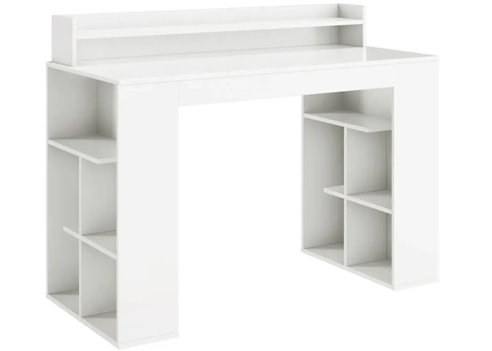 Office Computer Desk with Dual 3 Tier Bookshelf and Monitor Shelf-White