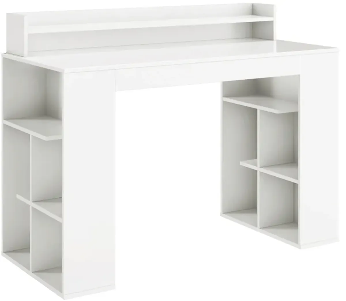 Office Computer Desk with Dual 3 Tier Bookshelf and Monitor Shelf-White