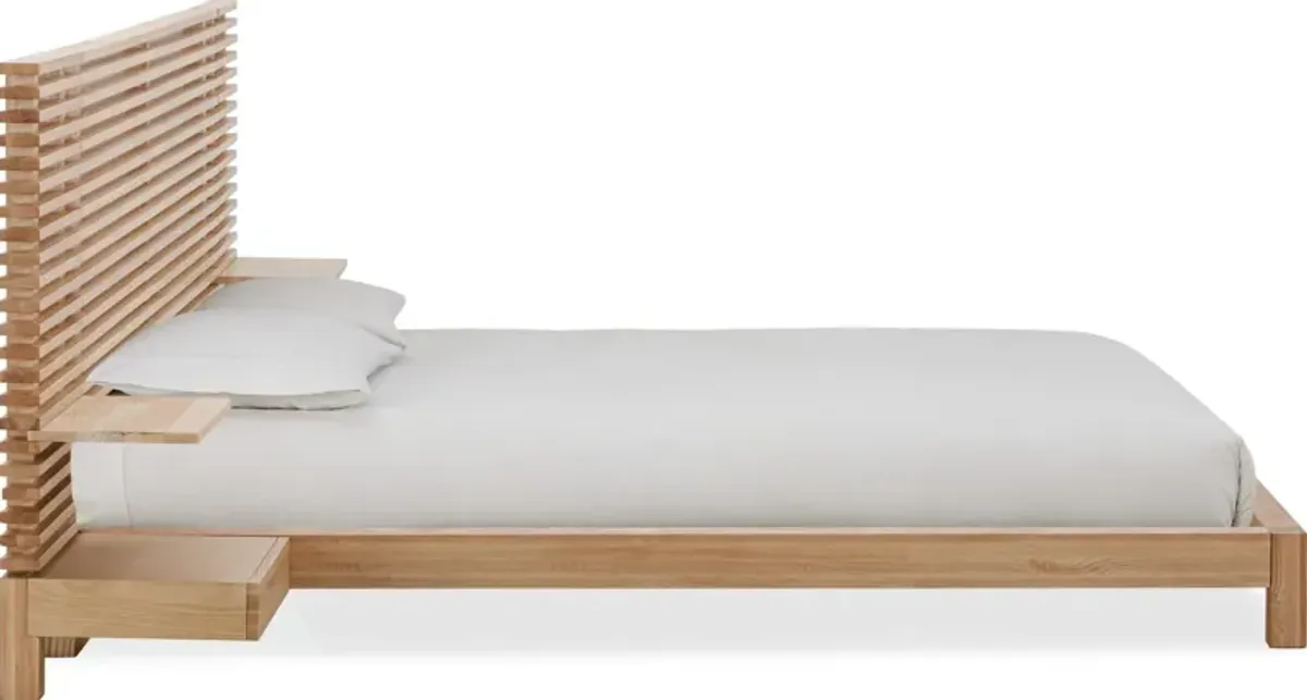 Tanner Full-size Solid Ash Wall Bed with Integrated Nightstands in Flaxen