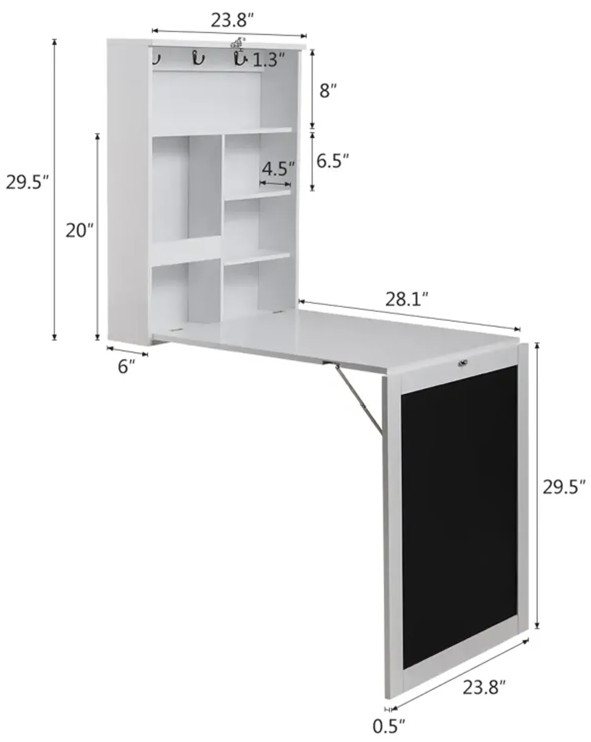 Versatile Foldable Wall-Mounted Desk with Blackboard and Ample Storage