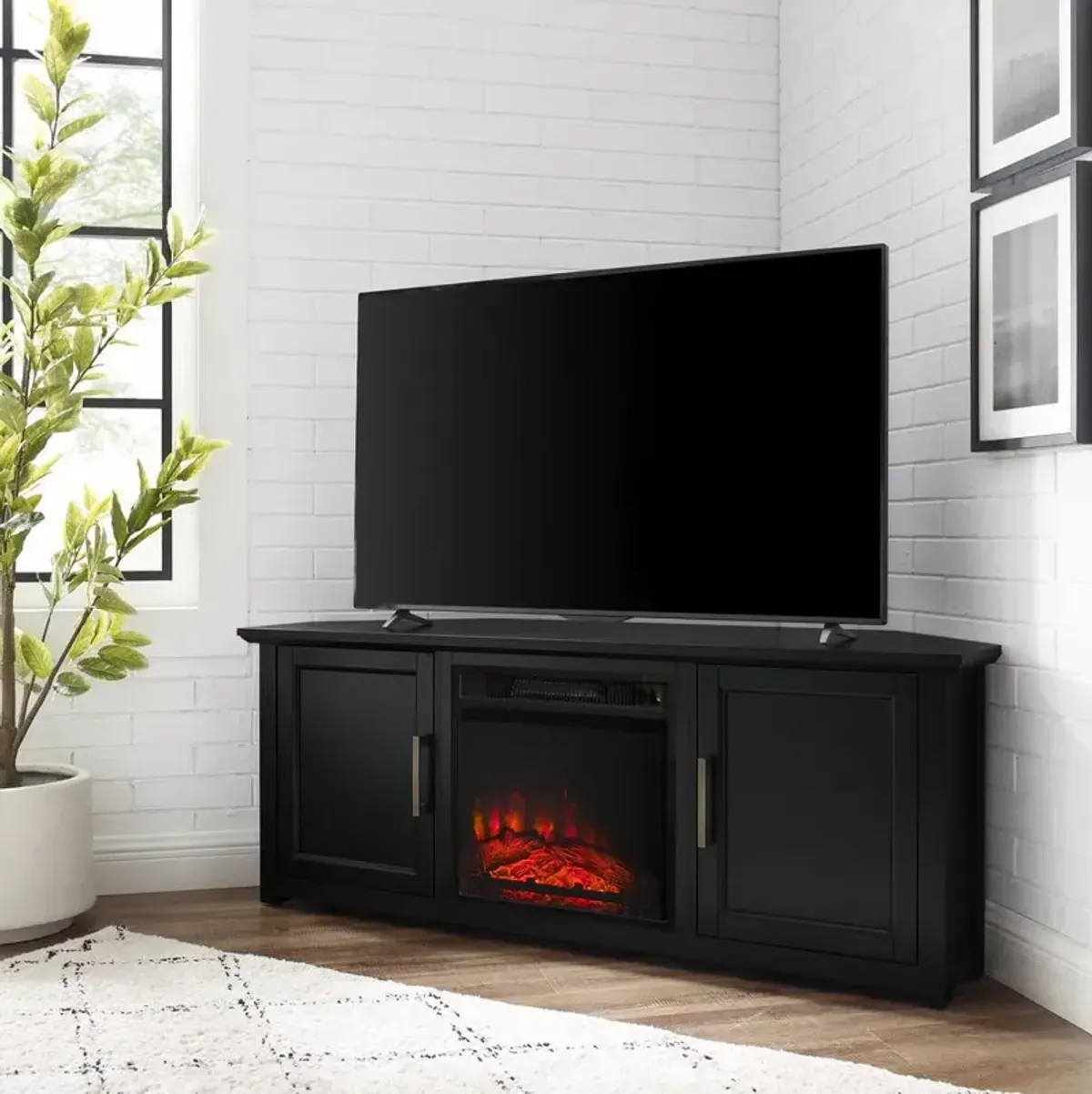 Camden 58" Corner Tv Stand W/Fireplace Black