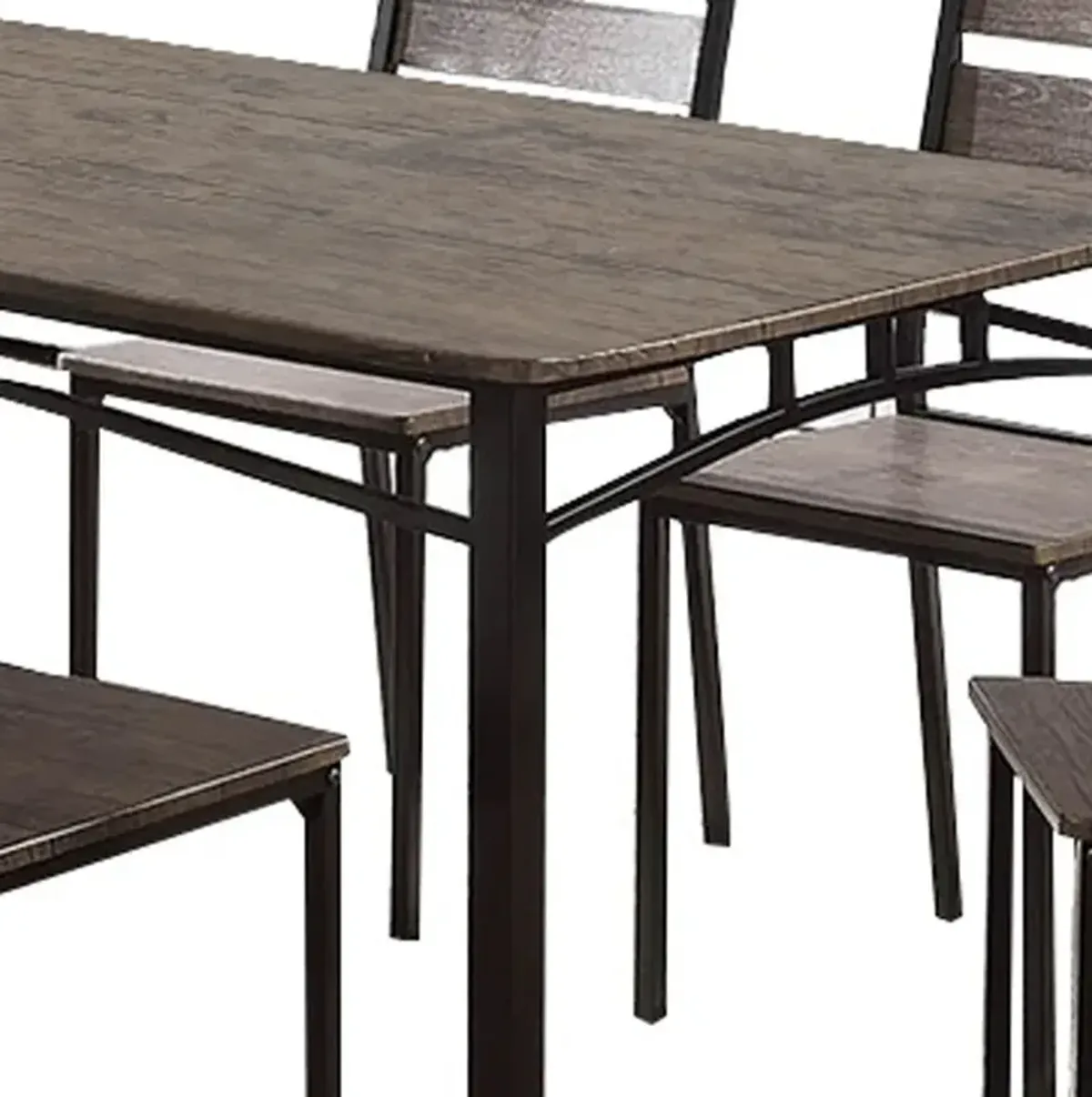 7 Piece Metal And Wood Dining Table Set In Antique Brown - Benzara