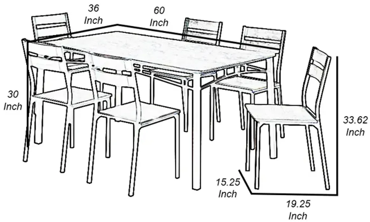 7 Piece Metal And Wood Dining Table Set In Antique Brown - Benzara