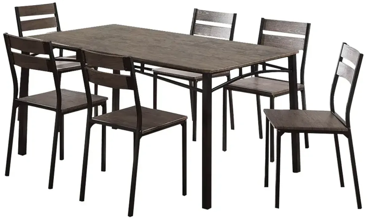 7 Piece Metal And Wood Dining Table Set In Antique Brown - Benzara