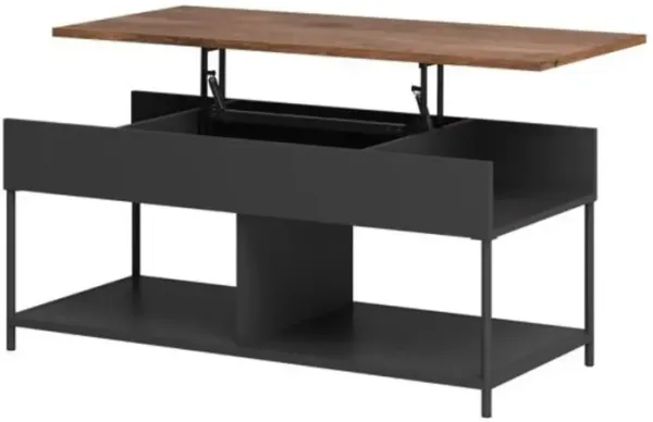 Farmhouse Black Metal Wood Lift-Top Multi Purpose Coffee Table