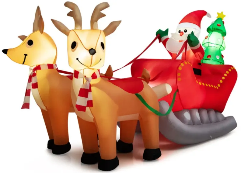 7.2 Feet Long Christmas Inflatable Santa Rides Sled with LED Lights