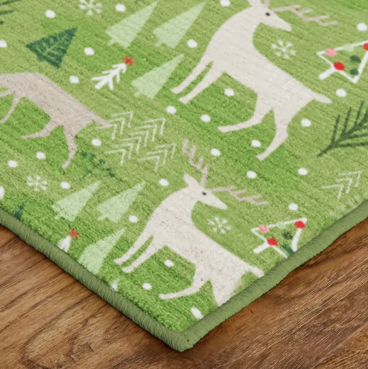 Reindeer Flurries Green 2' 6" x 4' 2" Kitchen Mat