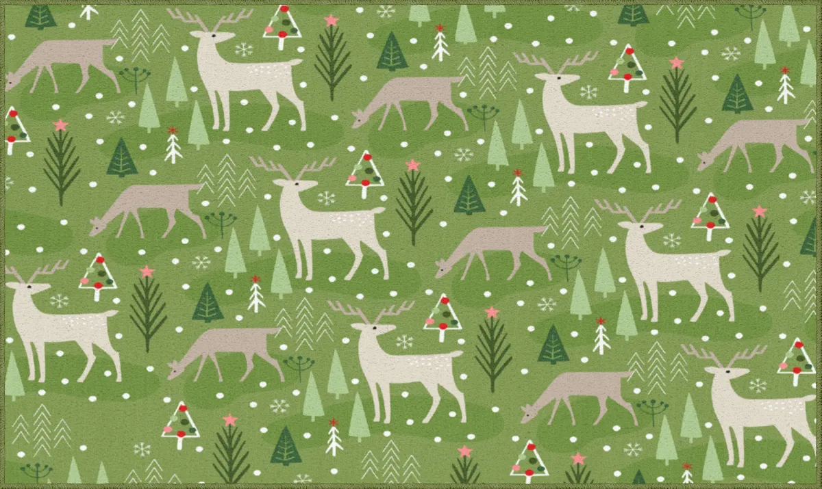 Reindeer Flurries Green 2' 6" x 4' 2" Kitchen Mat