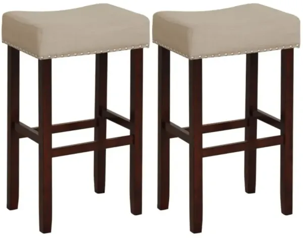 Hivago 2 Set of 29 Inch Height Upholstered Bar Stool with Solid Rubber Wood Legs and Footrest