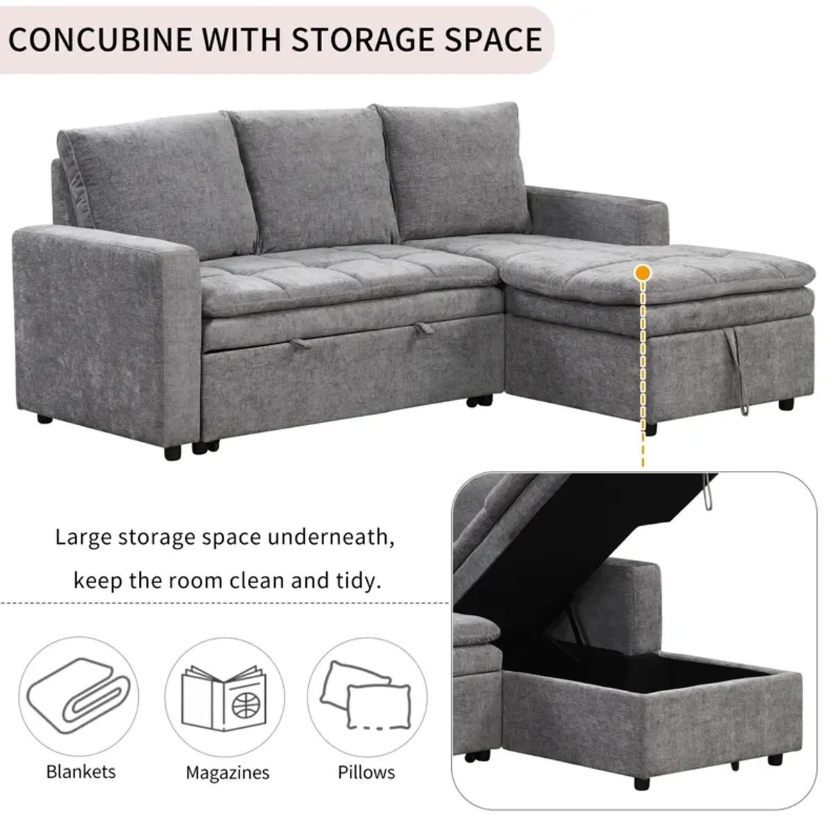 Merax Polyester Sectional Sofa Bed with Storage Space