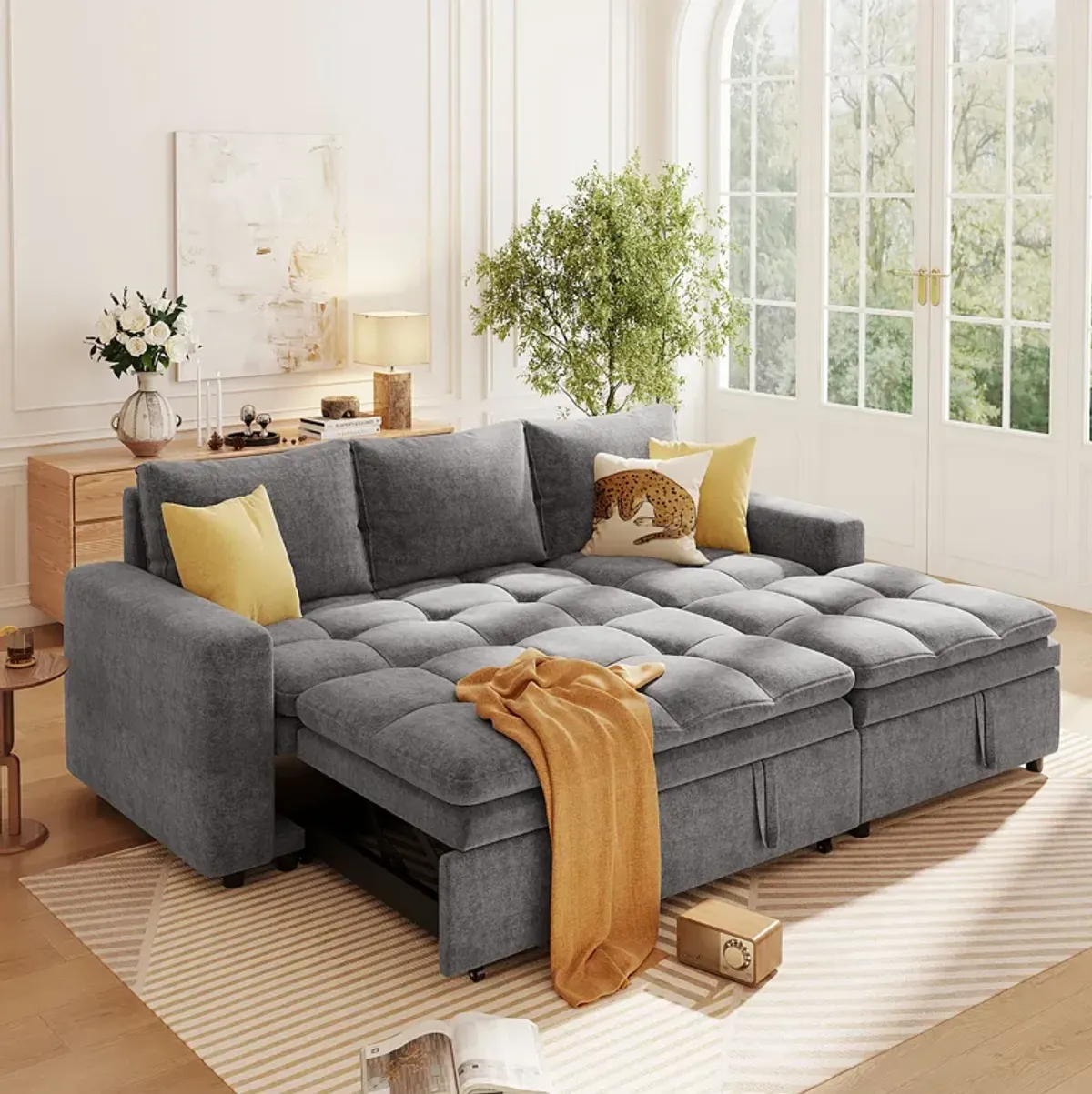 Merax Polyester Sectional Sofa Bed with Storage Space