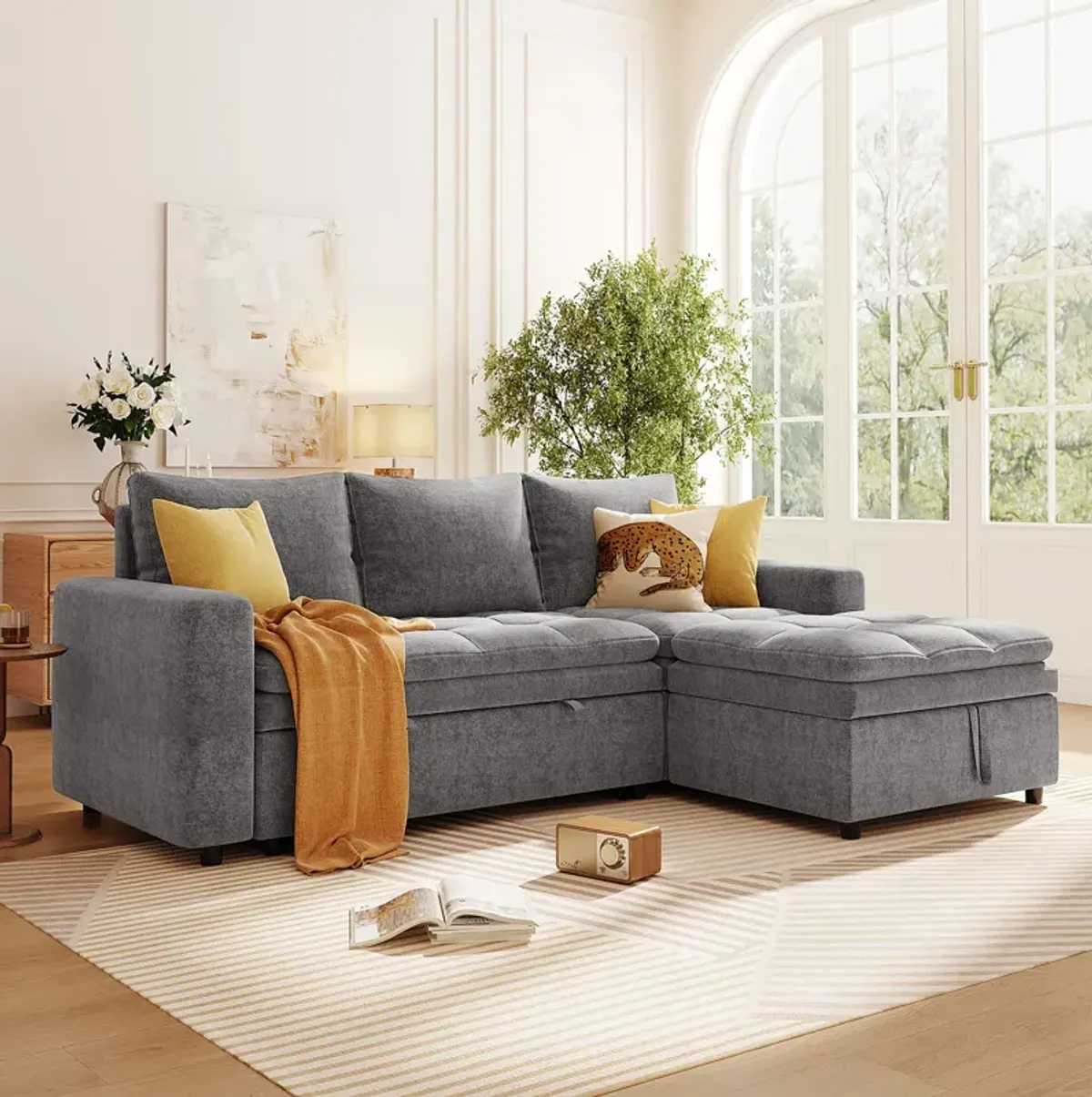 Merax Polyester Sectional Sofa Bed with Storage Space