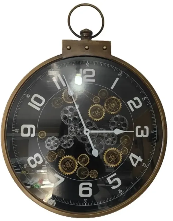 Brush Bronze Metal Rotating Gears Wall Clock