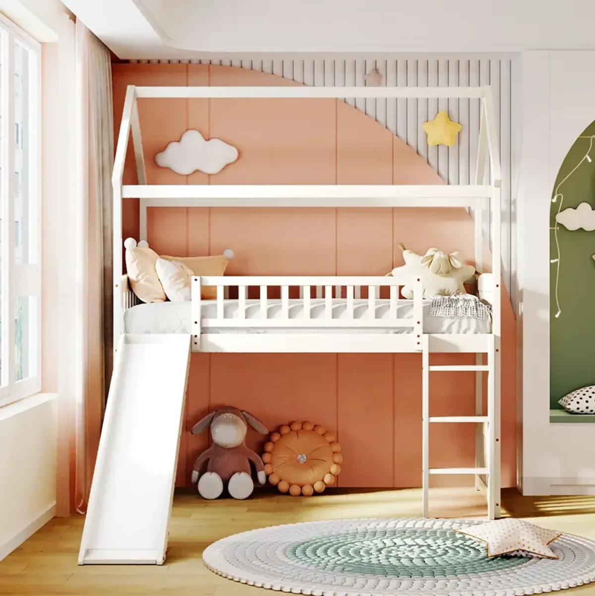 Merax House Bed Loft Bed with Slide