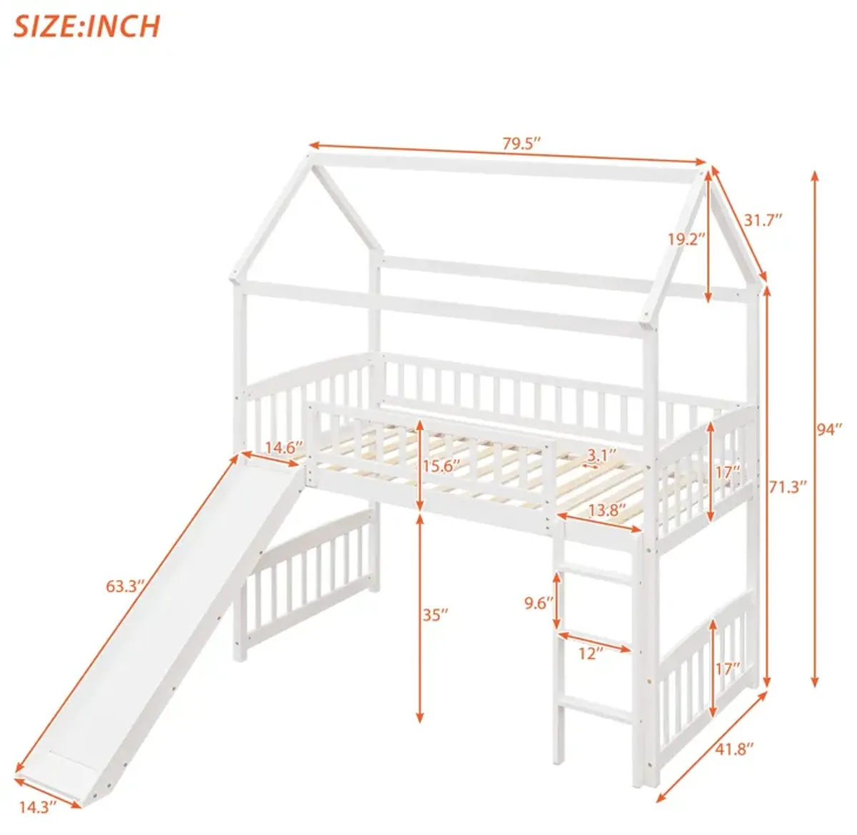 Merax House Bed Loft Bed with Slide