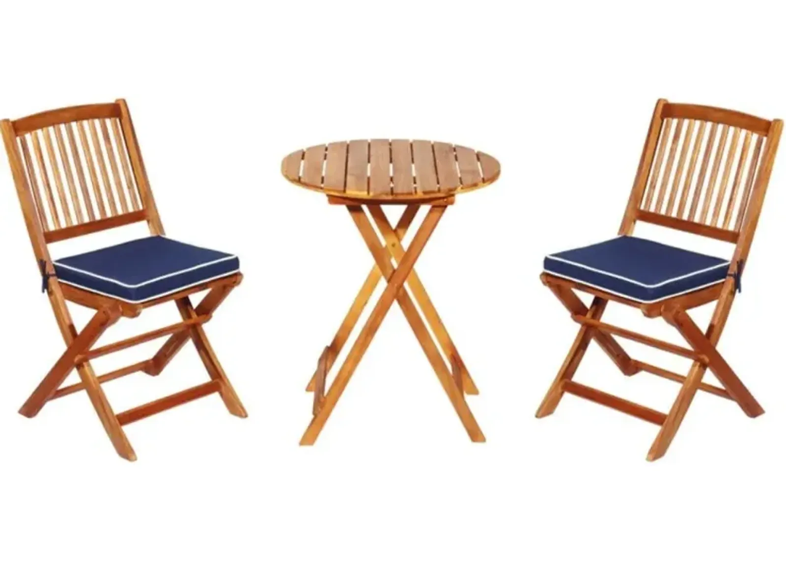 Hivvago 3 Pieces Patio Folding Bistro Set with Padded Cushion and Round Coffee Table-Navy