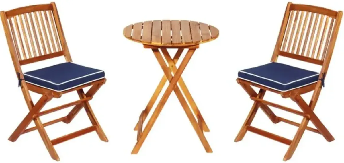 Hivvago 3 Pieces Patio Folding Bistro Set with Padded Cushion and Round Coffee Table-Navy