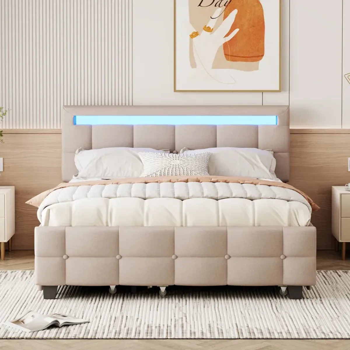 Merax Upholstered Platform Bed with LED Frame