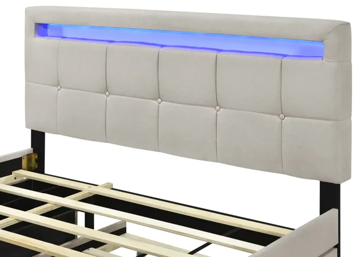 Merax Upholstered Platform Bed with LED Frame