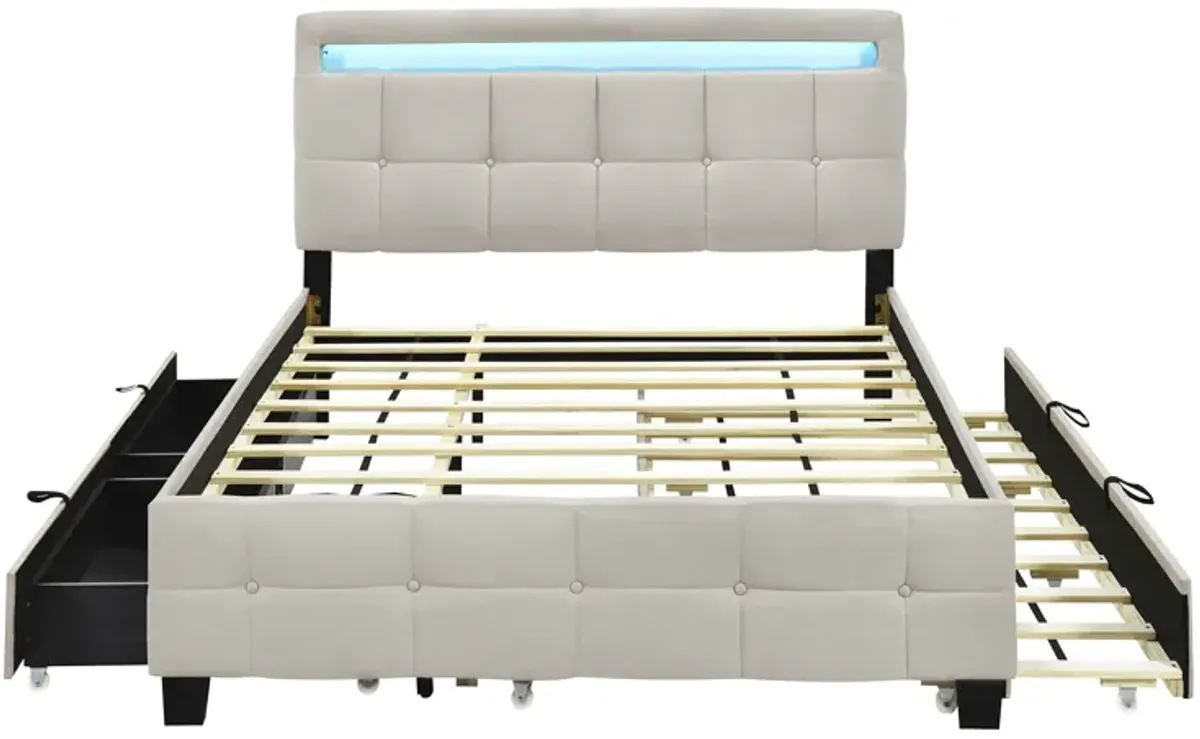 Merax Upholstered Platform Bed with LED Frame