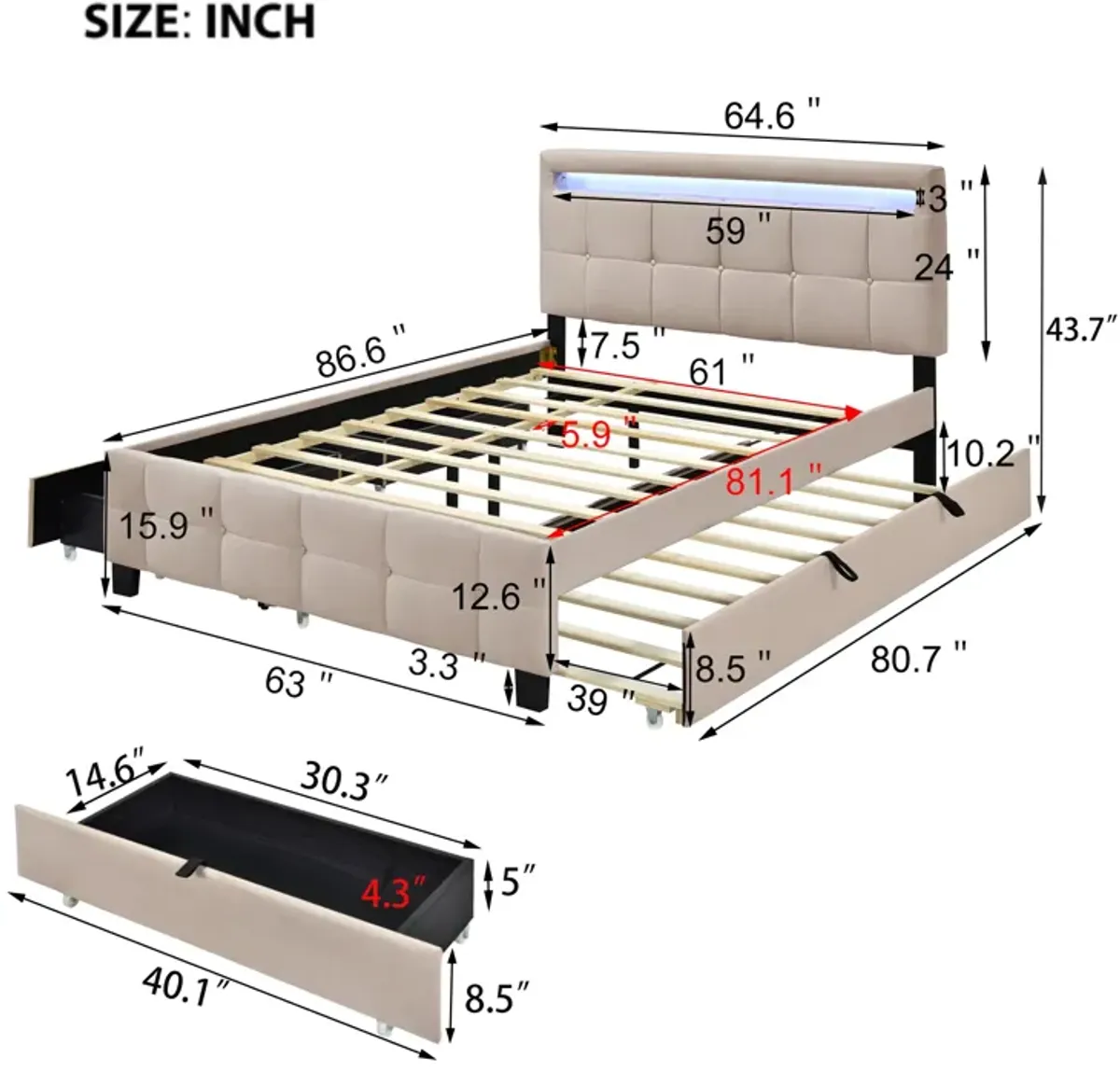 Merax Upholstered Platform Bed with LED Frame