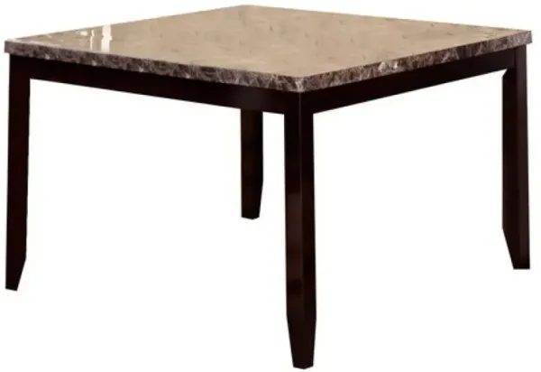 54 Inch Square Counter Height Table, Faux Marble Tabletop, Brown