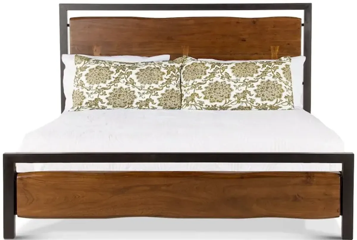 World Interiors Glenwood Acacia Wood King Bed in Walnut Finish