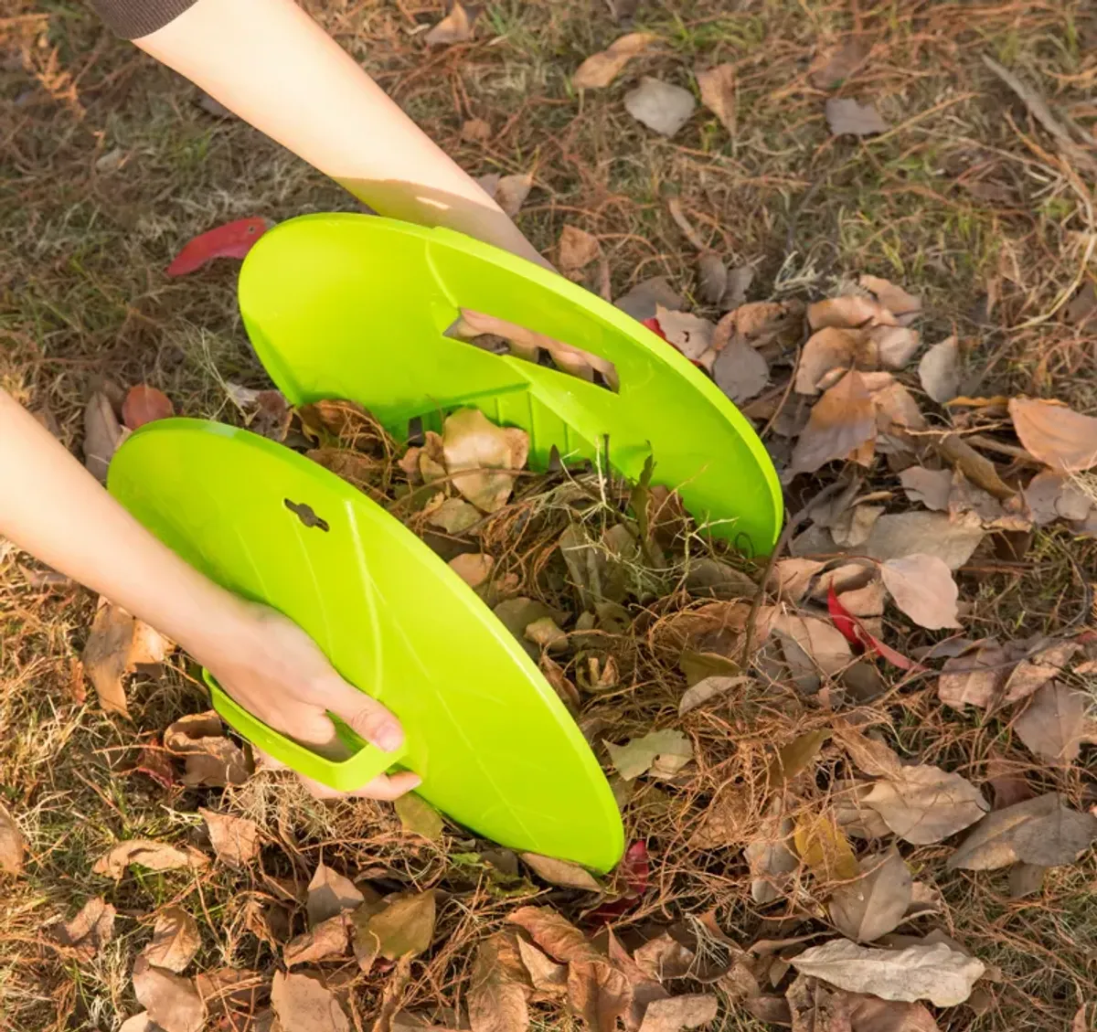 Decorative Pair of Leaf Scoops, Hand Rakes for Lawn and Garden Cleanup, Red