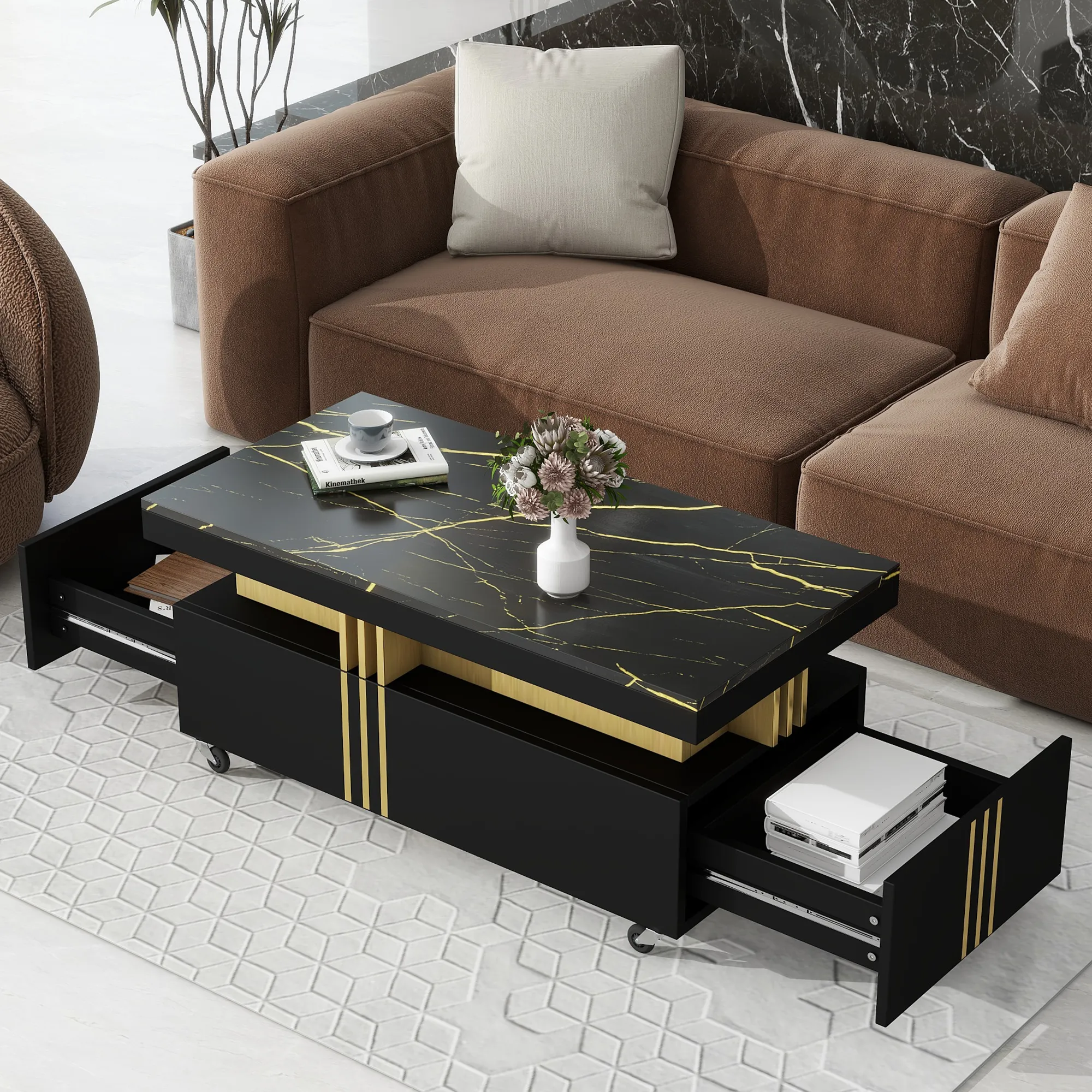 Merax Contemporary Coffee Table with Faux Marble Top