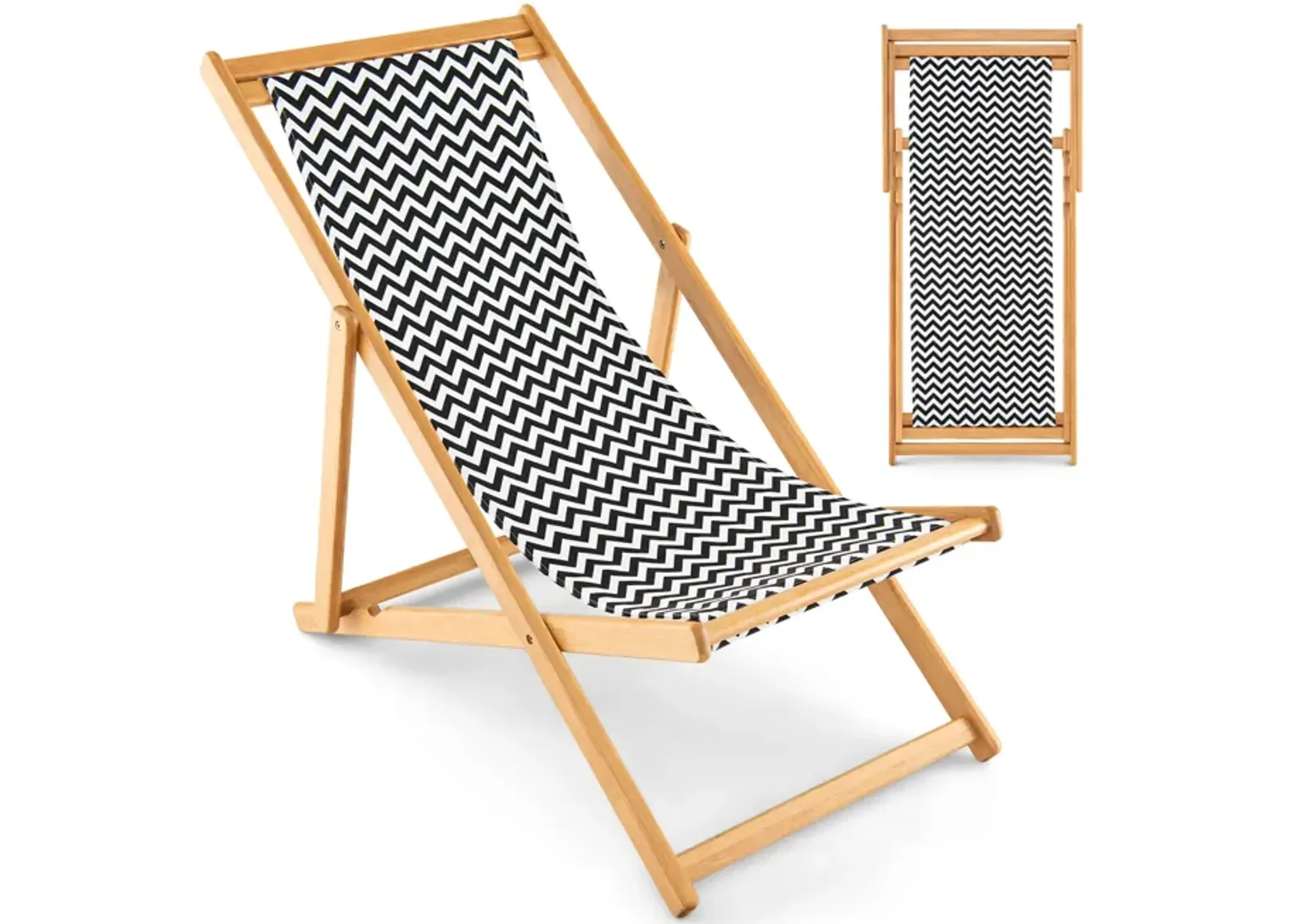 Folding Bamboo Sling Chair with Adjustable Backrest and Canvas-Natural