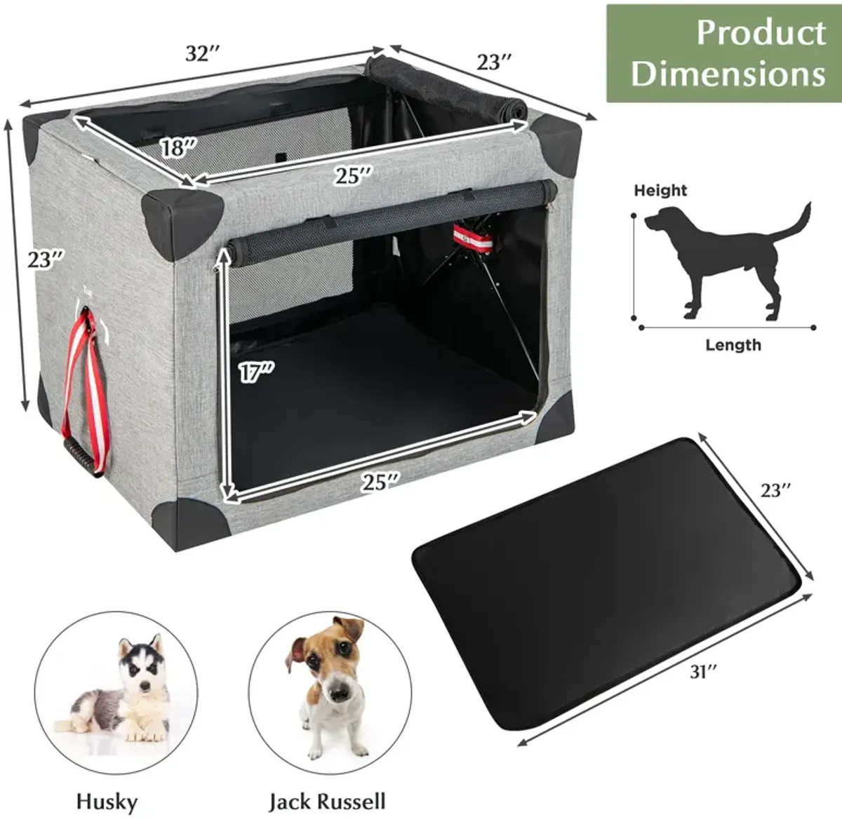 3-Door Dog Crate with Removable Pad and Metal Frame