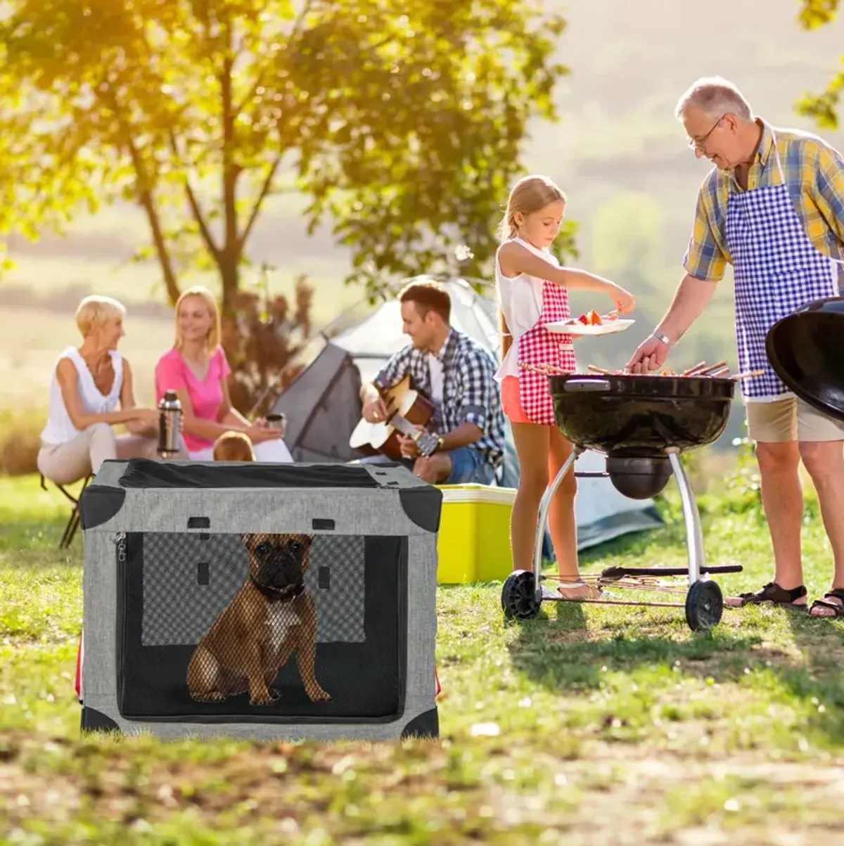 3-Door Dog Crate with Removable Pad and Metal Frame