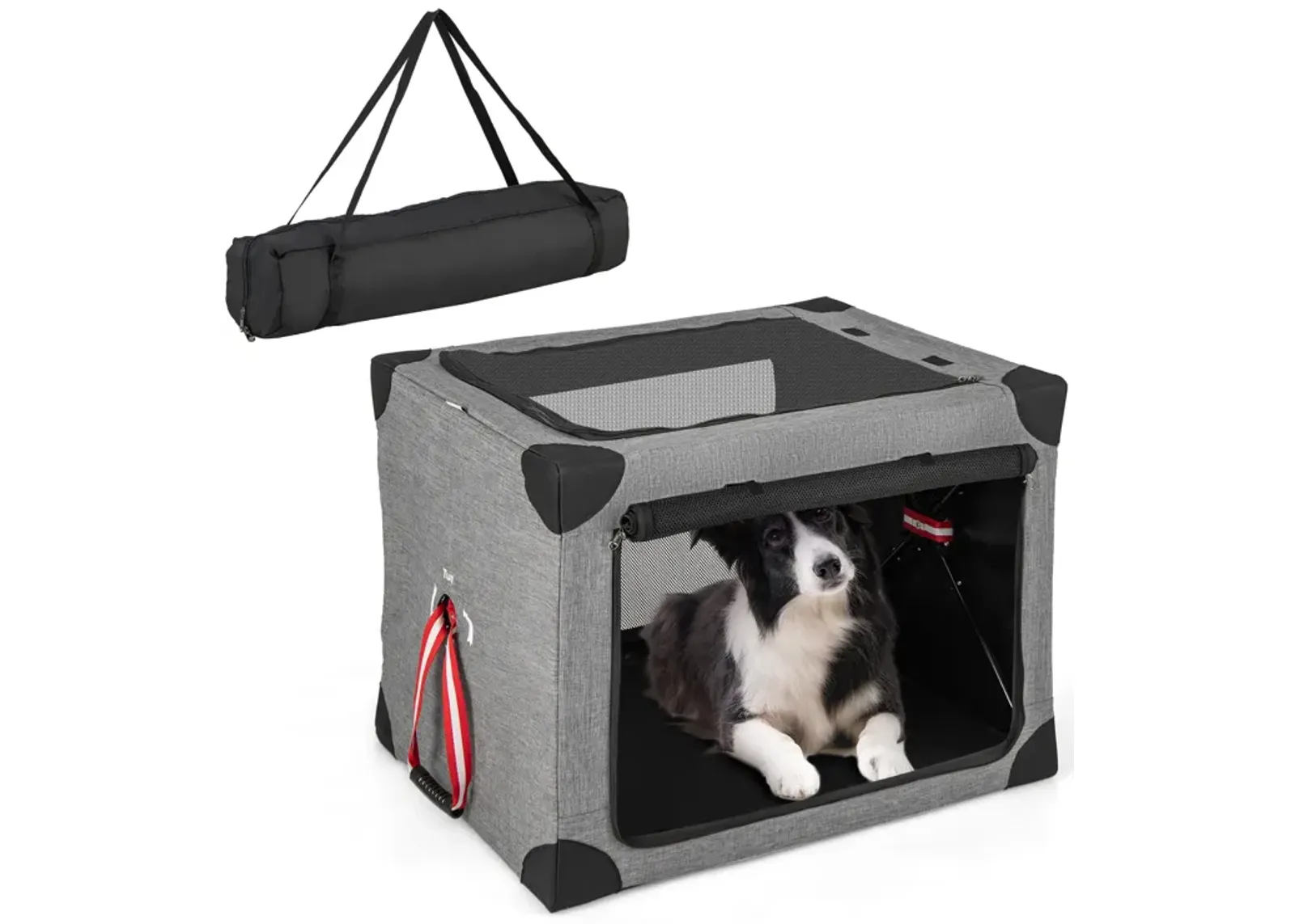 3-Door Dog Crate with Removable Pad and Metal Frame