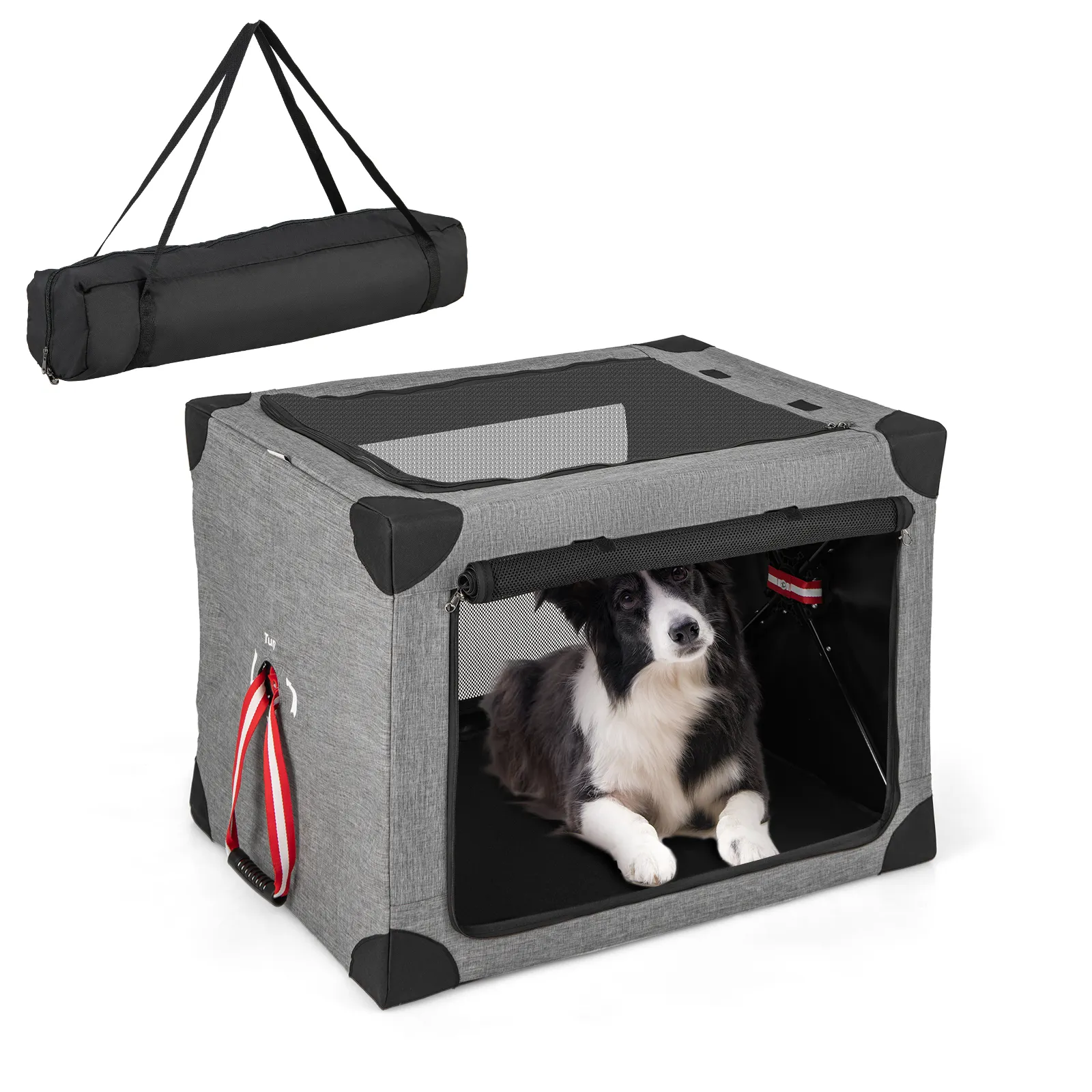 3-Door Dog Crate with Removable Pad and Metal Frame