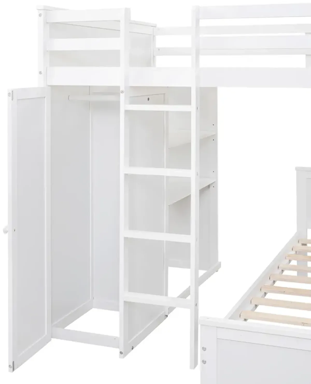 Merax Loft Bed with Storage Shelves and Wardrobe