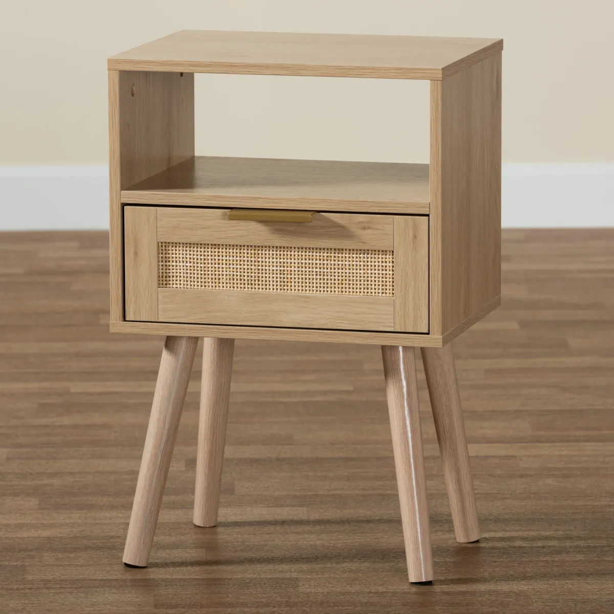 Baxton Studio Emmett Mid Century Modern Light Brown Finished Wood 1 Drawer End Table