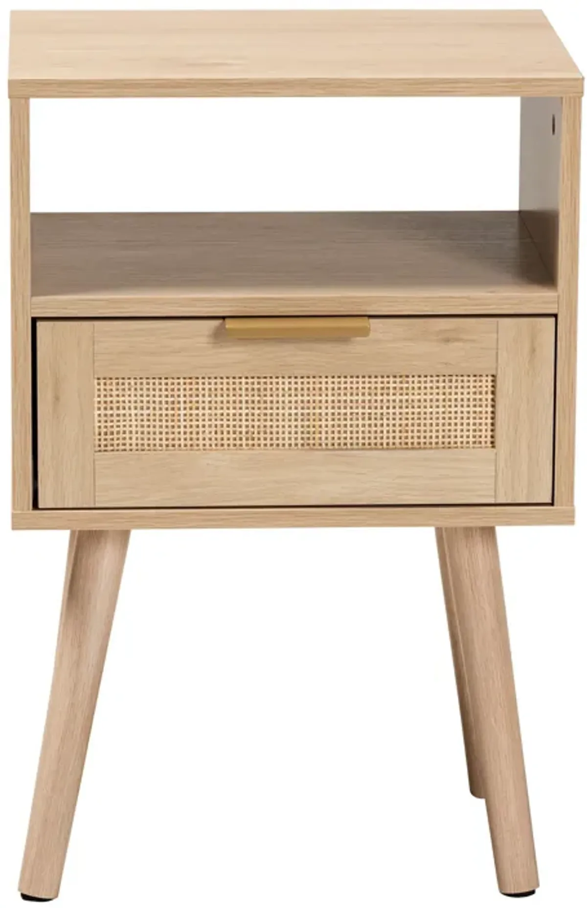 Baxton Studio Emmett Mid Century Modern Light Brown Finished Wood 1 Drawer End Table