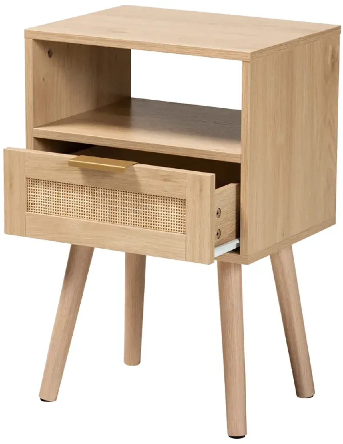 Baxton Studio Emmett Mid Century Modern Light Brown Finished Wood 1 Drawer End Table