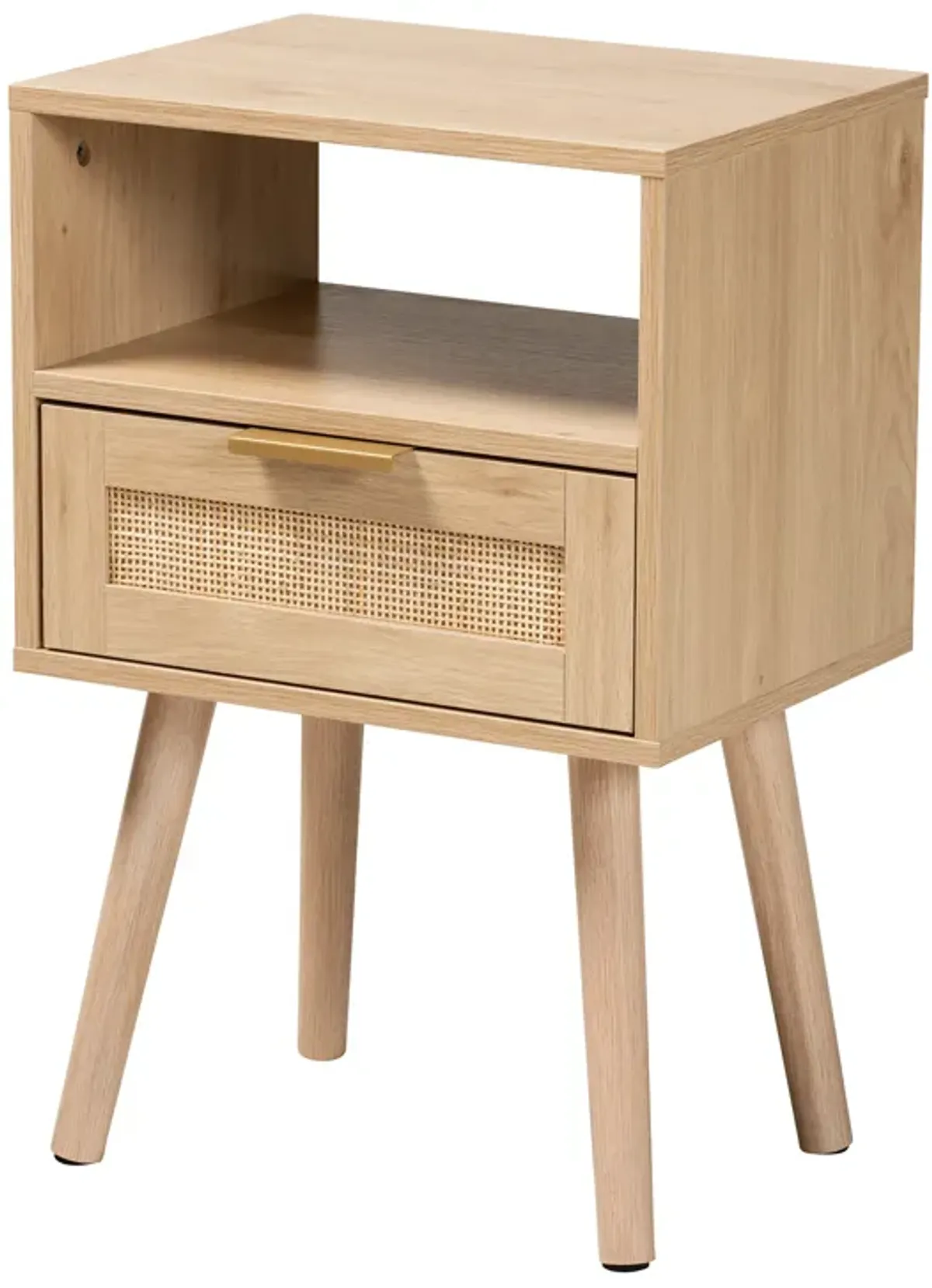 Baxton Studio Emmett Mid Century Modern Light Brown Finished Wood 1 Drawer End Table