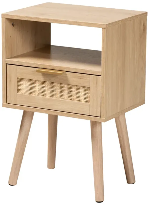 Baxton Studio Emmett Mid Century Modern Light Brown Finished Wood 1 Drawer End Table