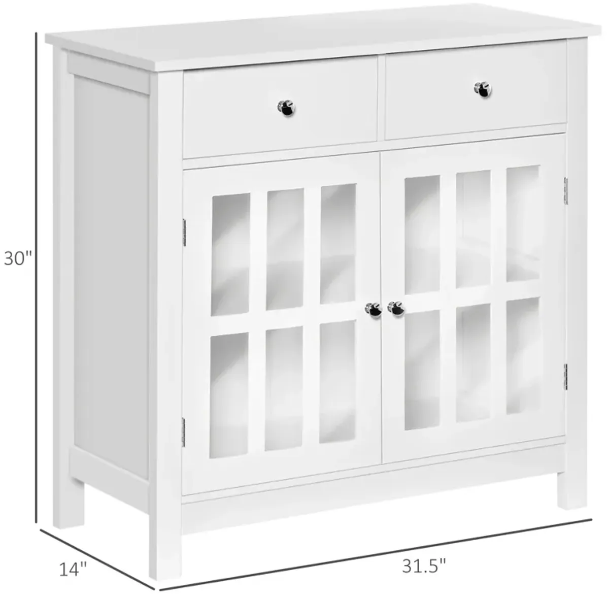 White Kitchen Storage: Buffet Cabinet with Glass Doors and Drawers